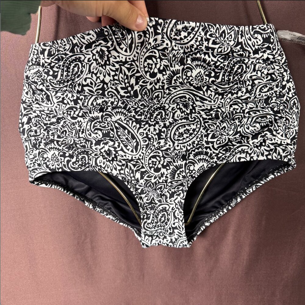 Lands' End Women's XS-L, XS-L LONG High Waisted Bikini Swim Bottom Black/White‎ - Picture 2 of 9